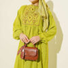 Embroidered Dress with Ankle Elastic Oil Green - immagine 2