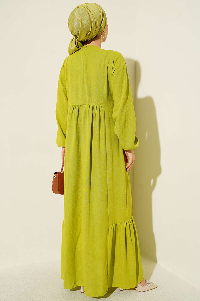 Embroidered Dress with Ankle Elastic Oil Green - immagine 3