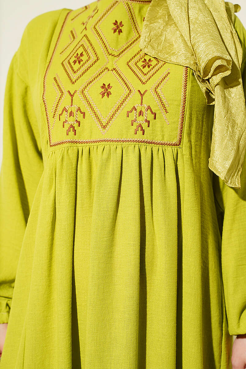 Embroidered Dress with Ankle Elastic Oil Green - immagine 4
