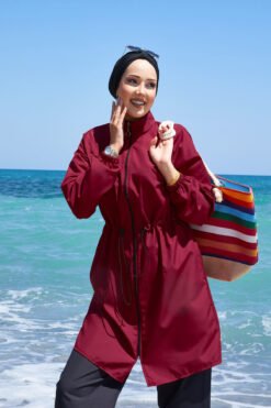 Alternative view of Zipper Detail Modest Swimsuit Burgundy