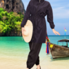 Zipper Detail Modest Swimsuit Navy Blue