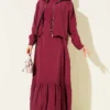 Zippered Jacket Modal Dress Set Burgundy
