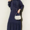 Zippered Jacket Modal Dress Set Navy Blue