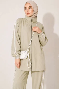 Zippered Striped Detail Two-Piece Set
