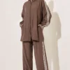 Zippered Striped Detail Two-Piece Set Brown - immagine 3