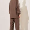 Zippered Striped Detail Two-Piece Set Brown - immagine 4