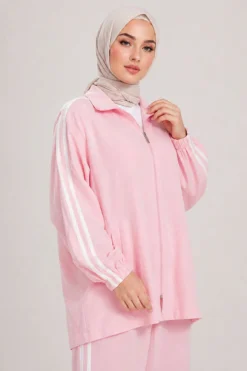 Alternative view of Zippered Striped Detail Two-Piece Set Pink