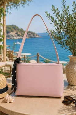Zippered Scarf-Detail Arm Bag Powder Pink