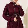 Zippered Square Belted Two-Piece Set Burgundy – Image 2
