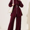 Zippered Square Belted Two-Piece Set Burgundy – Image 3