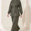 Zippered Square Belted Two-Piece Set Khaki – Image 3