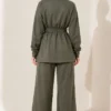 Zippered Square Belted Two-Piece Set Khaki – Image 4
