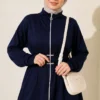 ⁦Zippered Square Belted Two-Piece Set Navy Blue⁩ - الصورة ⁦2⁩