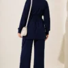 ⁦Zippered Square Belted Two-Piece Set Navy Blue⁩ - الصورة ⁦4⁩
