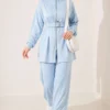 Zippered Square Belted Two-Piece Set Blue