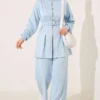 Zippered Square Belted Two-Piece Set Blue - Imagen 3