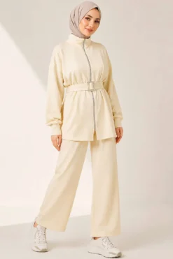 Zippered Square Belted Two-Piece Set Yellow