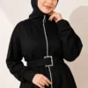 Zippered Square Belted Two-Piece Set Black – Bild 2