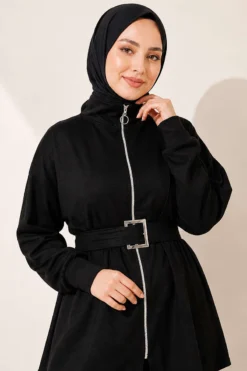 Alternative view of Zippered Square Belted Two-Piece Set Black