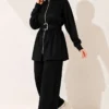 Zippered Square Belted Two-Piece Set Black – Bild 3