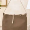 Zippered Suede Tote Bag Beige