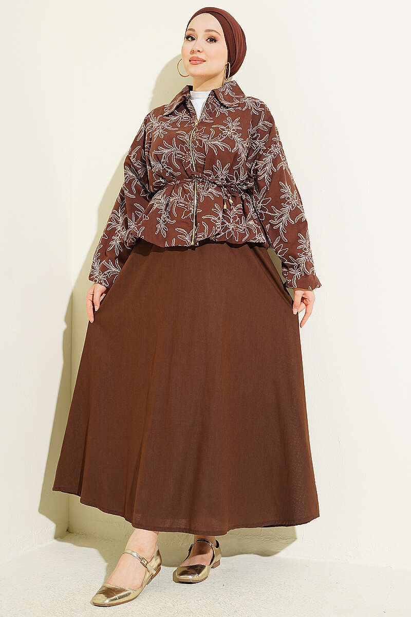 Striped Ruffled Tunic Set Brown - Imagen 5