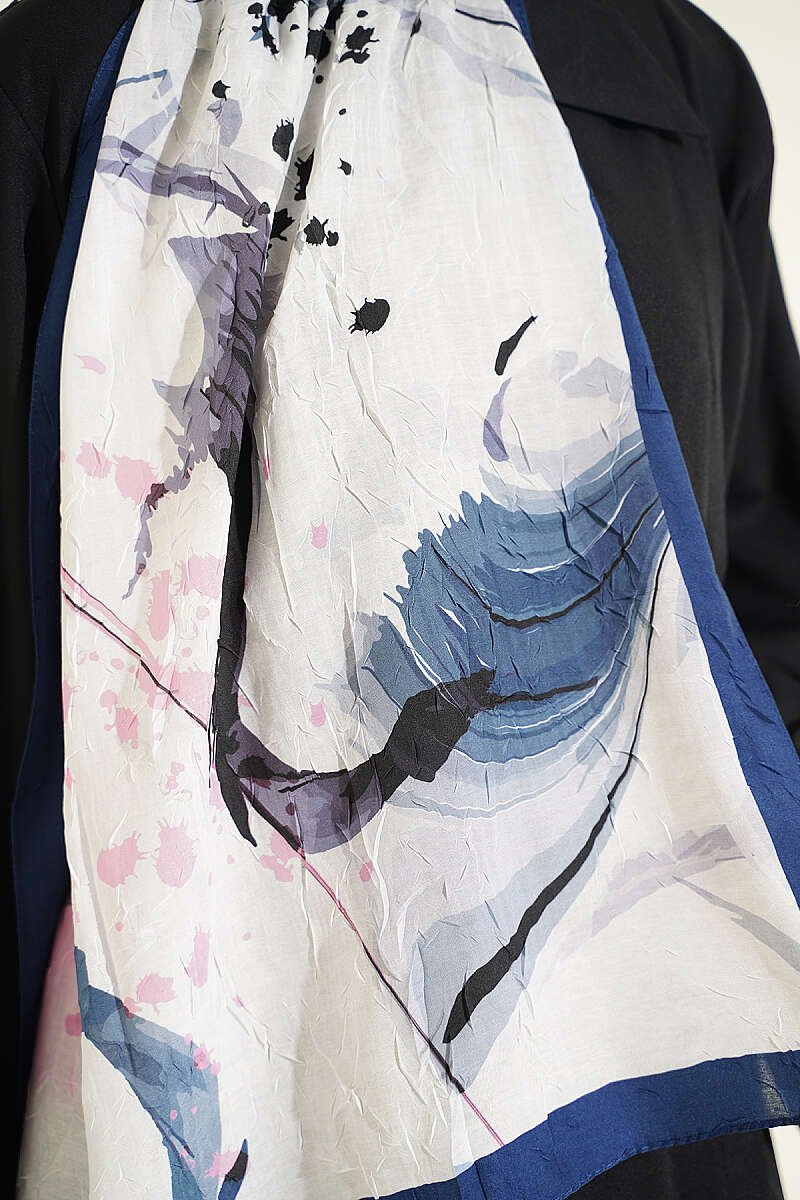 Brushed Bamboo Crinkle Shawl Navy Blue - الصورة 4