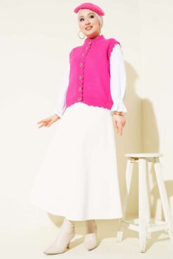 Alternative view of Ruffled Detail Button-Up Knit Vest Fuchsia