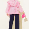 Ruffled Sailor Collar Tie Belt Shirt Pink – Bild 2