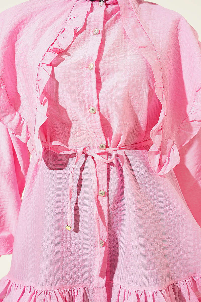 Ruffled Sailor Collar Tie Belt Shirt Pink – Bild 4