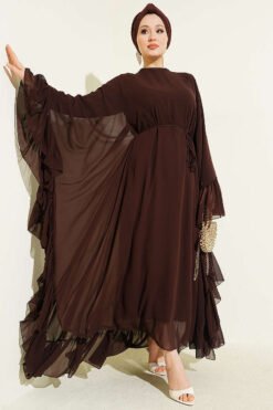 Alternative view of Ruffled Belted Chiffon Dress Brown