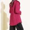 Ruffled Stone Buttoned Cuff Elastic Hem Shirt Burgundy – Bild 3