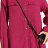 Ruffled Stone Buttoned Cuff Elastic Hem Shirt Burgundy – Bild 4