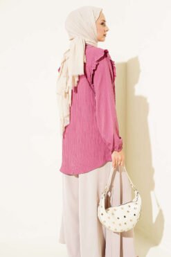 Alternative view of Ruffled Stone Buttoned Cuff Elastic Hem Shirt Rose Dust
