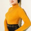 Ribbed Turtleneck Knit Sweater Mustard