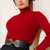 Ribbed Turtleneck Knit Sweater Red