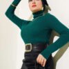 Ribbed Turtleneck Knit Sweater Oil Green