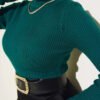Ribbed Turtleneck Knit Sweater Oil Green - Afbeelding 4