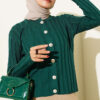 Ribbed Button-Up Knit Cardigan Oil Green – Image 2