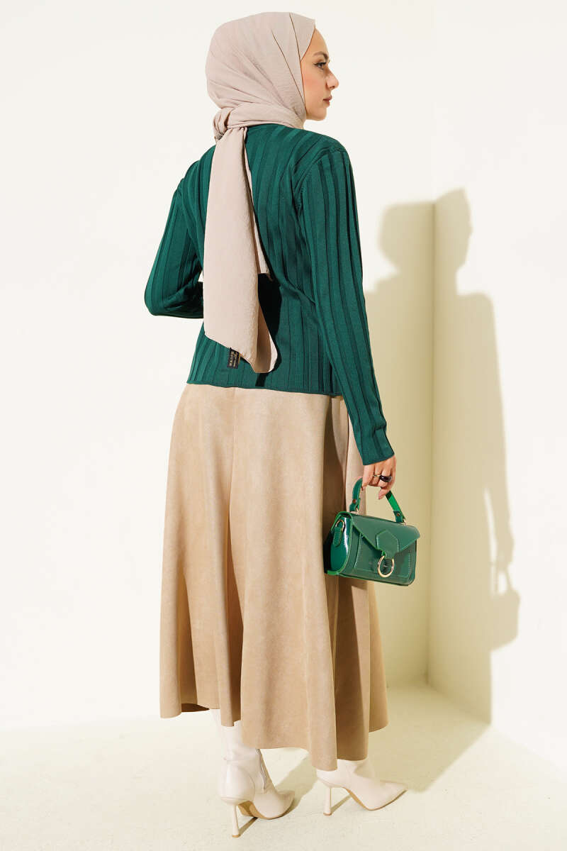 Ribbed Button-Up Knit Cardigan Oil Green – Image 3