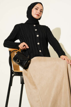 Ribbed Button-Up Knit Cardigan Black