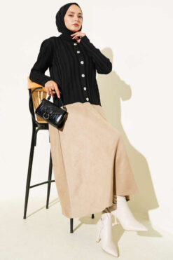 Alternative view of Ribbed Button-Up Knit Cardigan Black