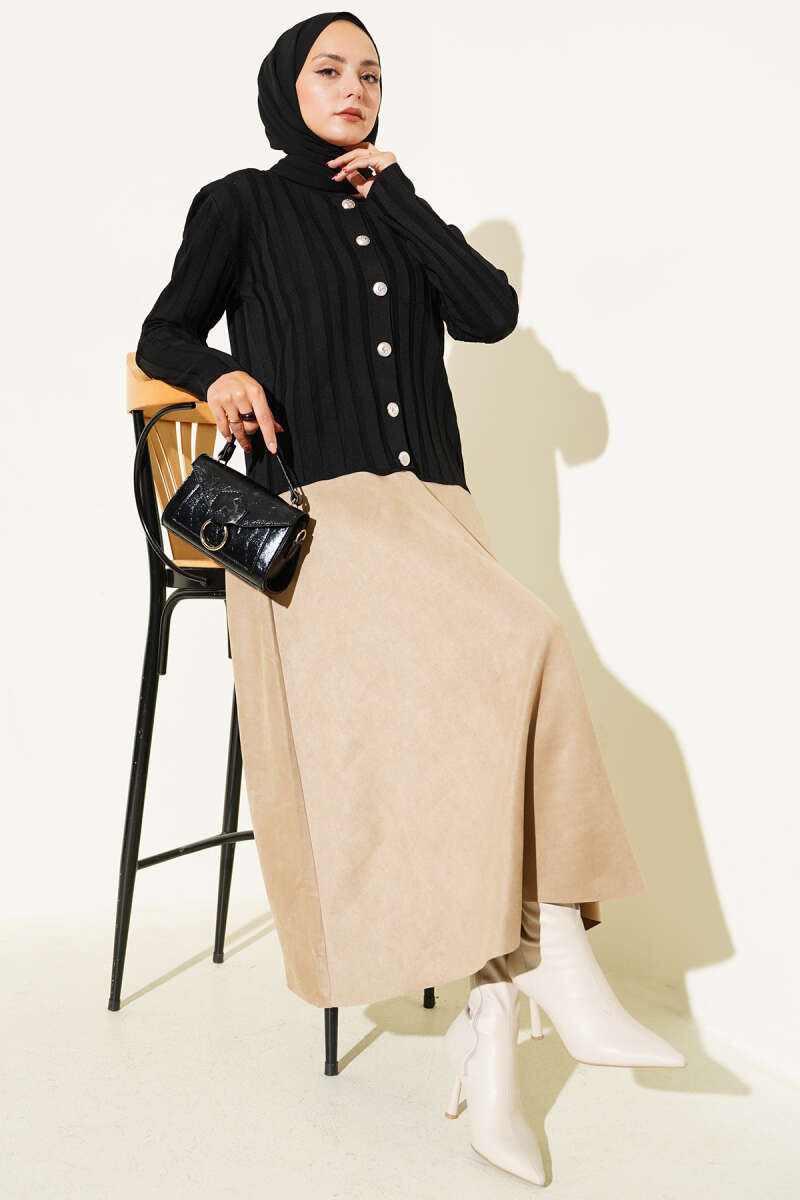 Ribbed Button-Up Knit Cardigan Black - immagine 2