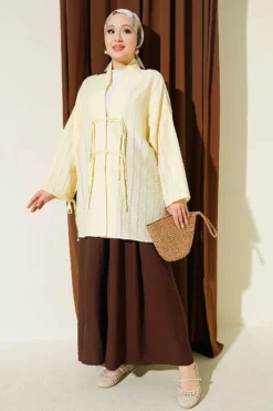 Alternative view of Buttoned Kimono with Bow Detail Yellow