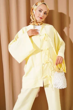 Alternative view of Bow Detail Kimono Set Yellow