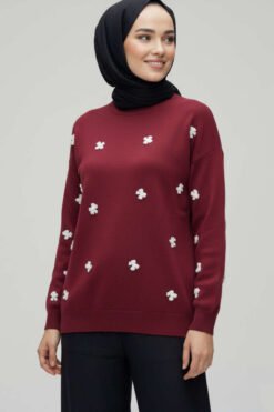 Bow Embellished Knit Sweater Burgundy