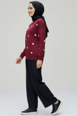 Alternative view of Bow Embellished Knit Sweater Burgundy