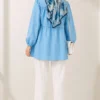 Bow-Tied Gathered Blouse Blue - immagine 4