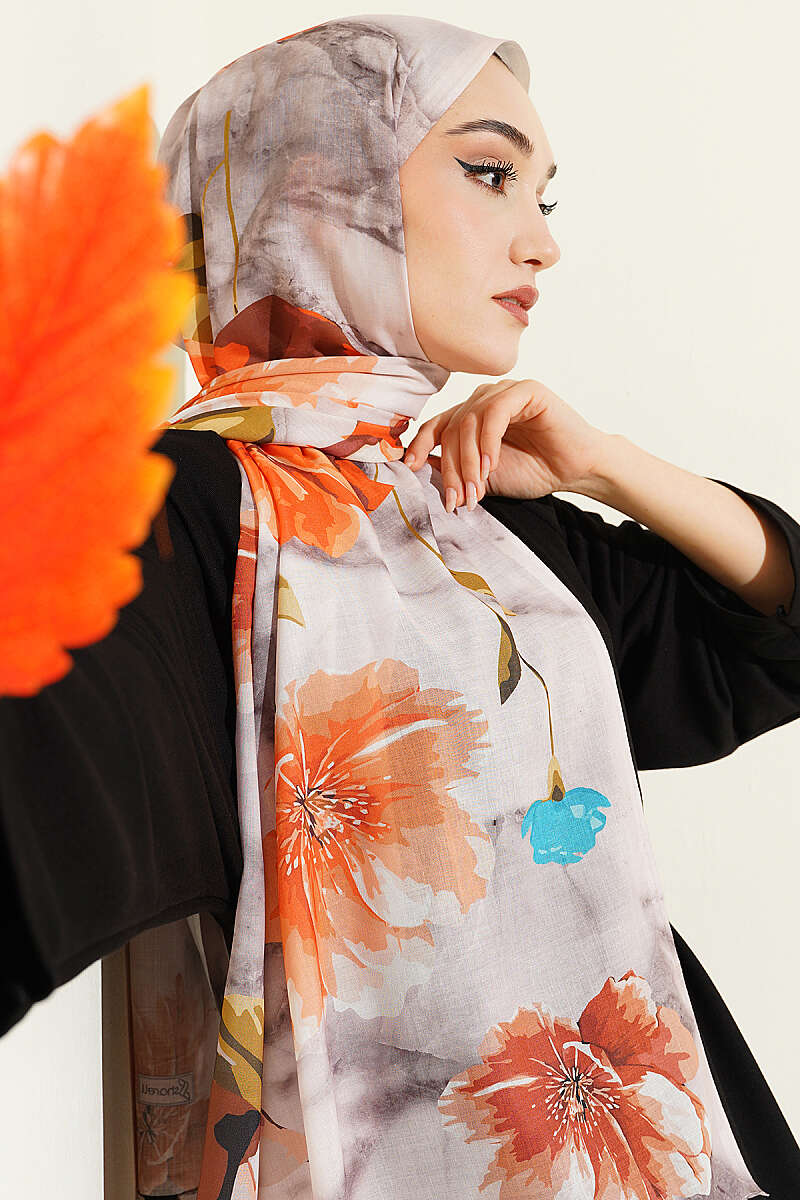 Floral Patterned Shawl Beige