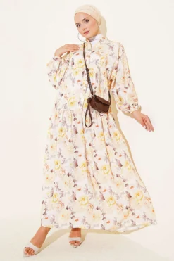 Buttoned Floral Print Dress Yellow